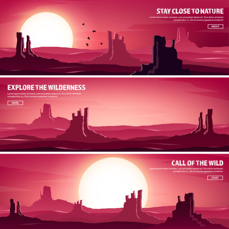 创意矢量红色沙漠元素的横幅设计