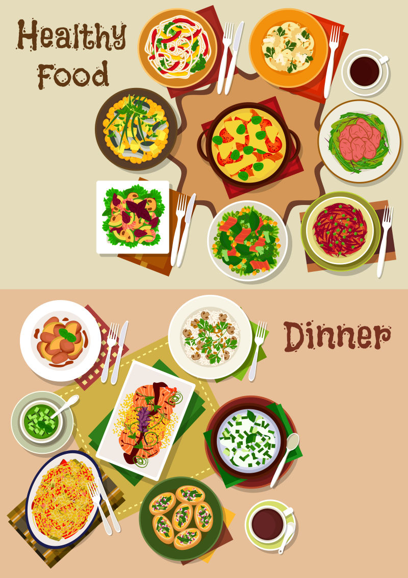 色拉和小吃为节日晚餐图标设置