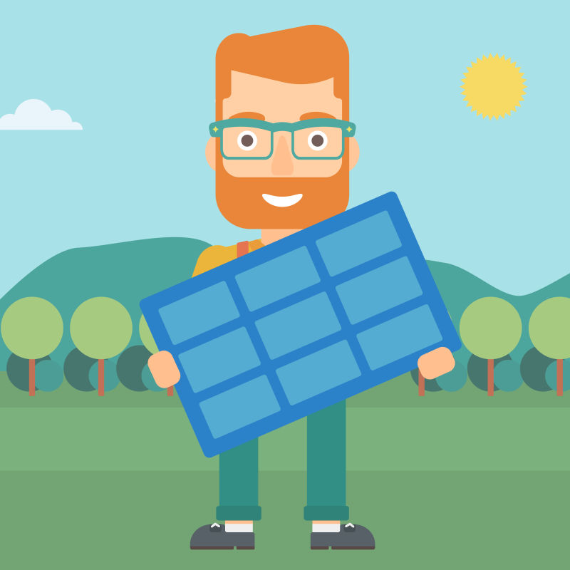 创意矢量拿太阳能电池板的人插图