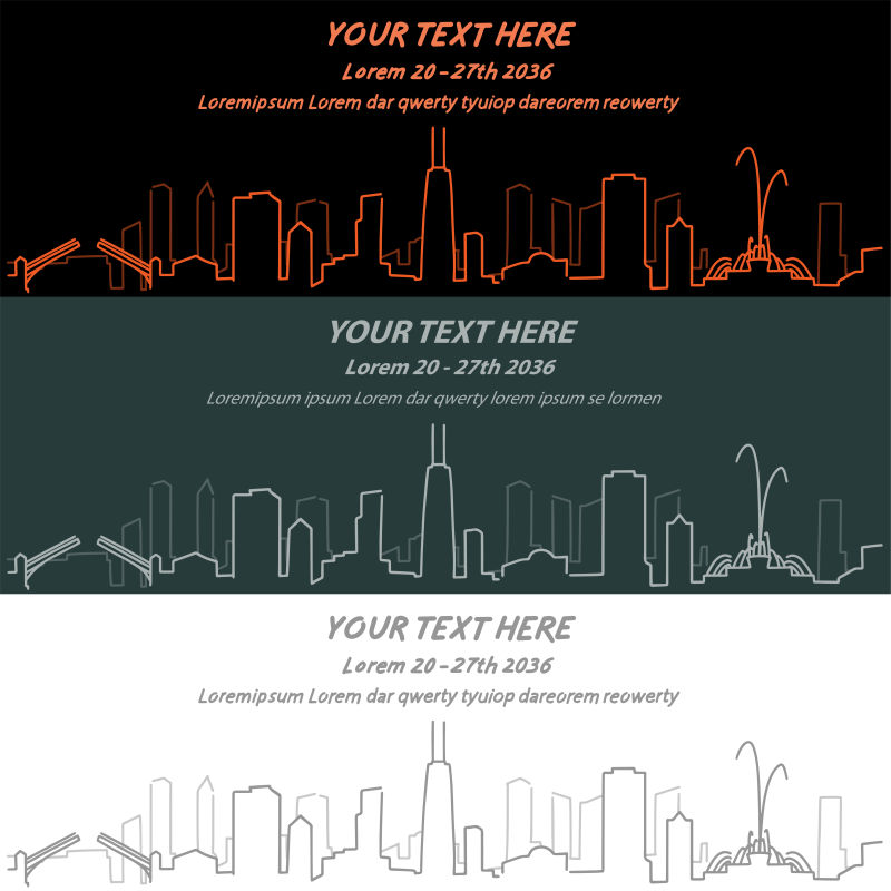 城市轮廓图案的宣传横幅矢量设计