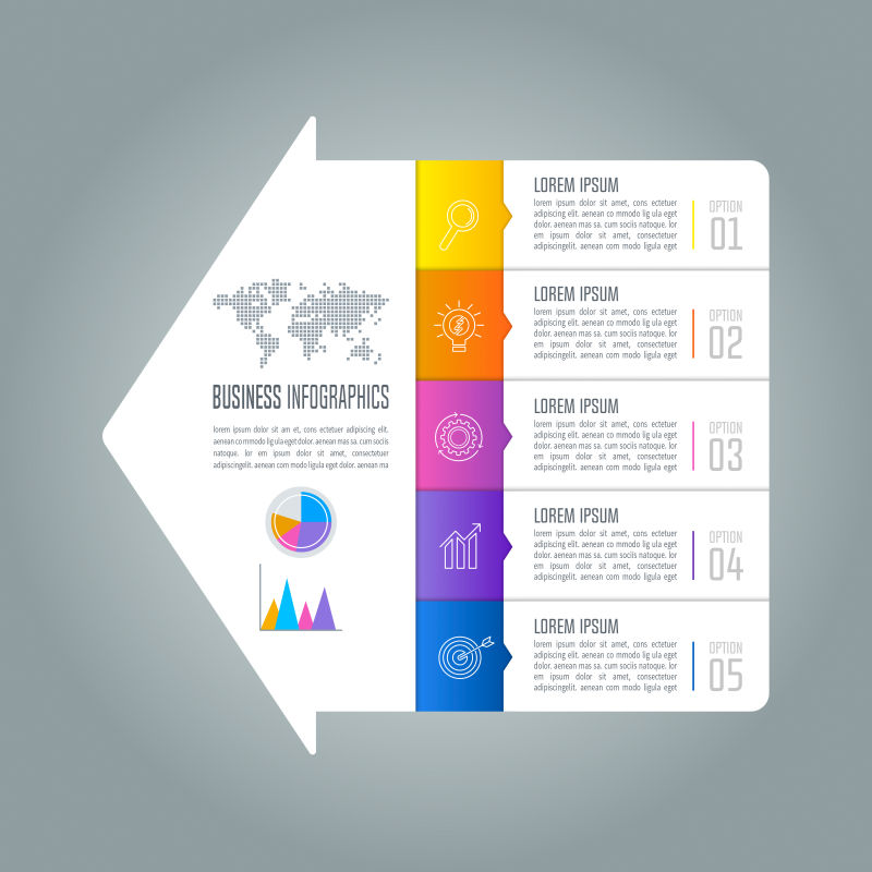 抽象矢量彩色箭头元素的商业信息图表设计