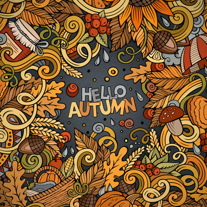 抽象矢量秋季主题的涂鸦插图背景