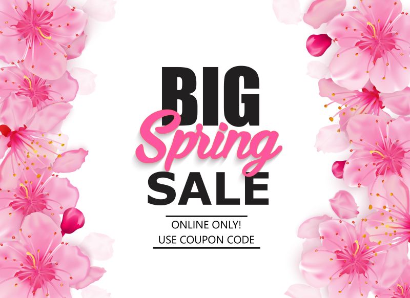 矢量粉色花卉元素装饰的春季销售折扣海报设计