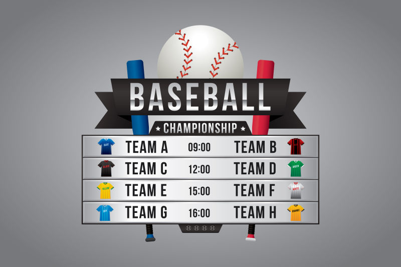 具有团队竞争背景的棒球锦标赛矢量图