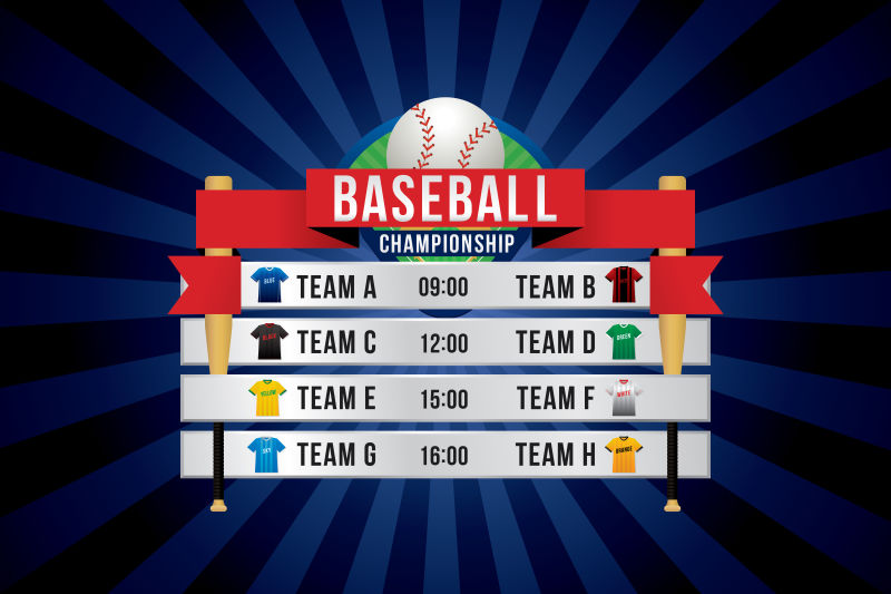 具有团队竞争背景的棒球锦标赛矢量图