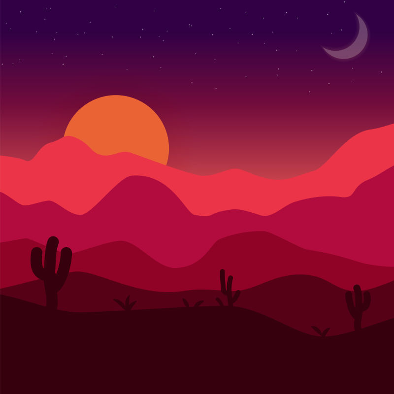 创意矢量沙漠日落的景观插图