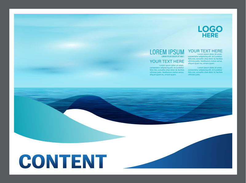 创意矢量蓝色海景元素的宣传单设计