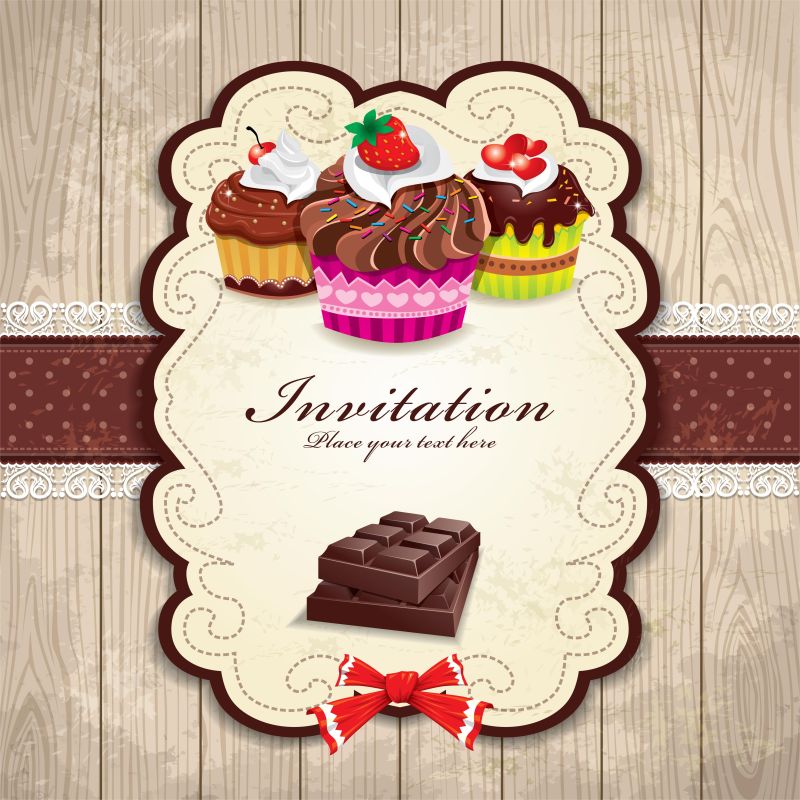 抽象矢量甜品元素的邀请函平面设计