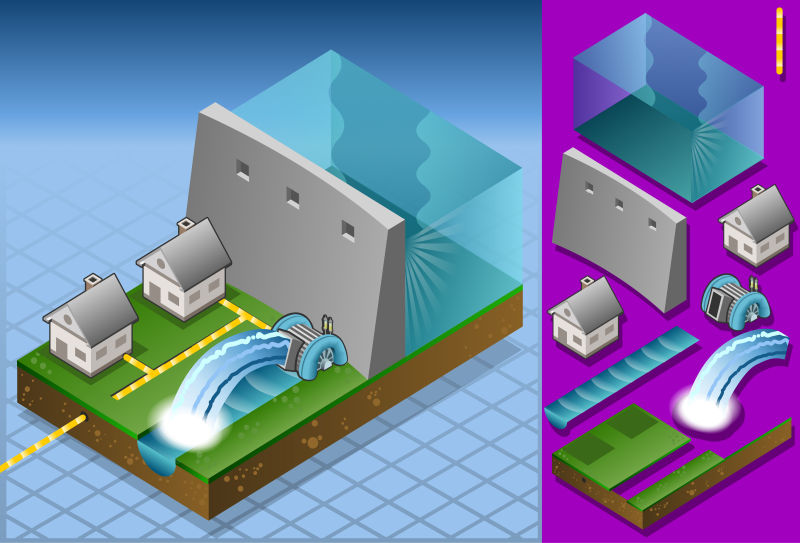 抽象矢量现代水能发电主题的插图设计