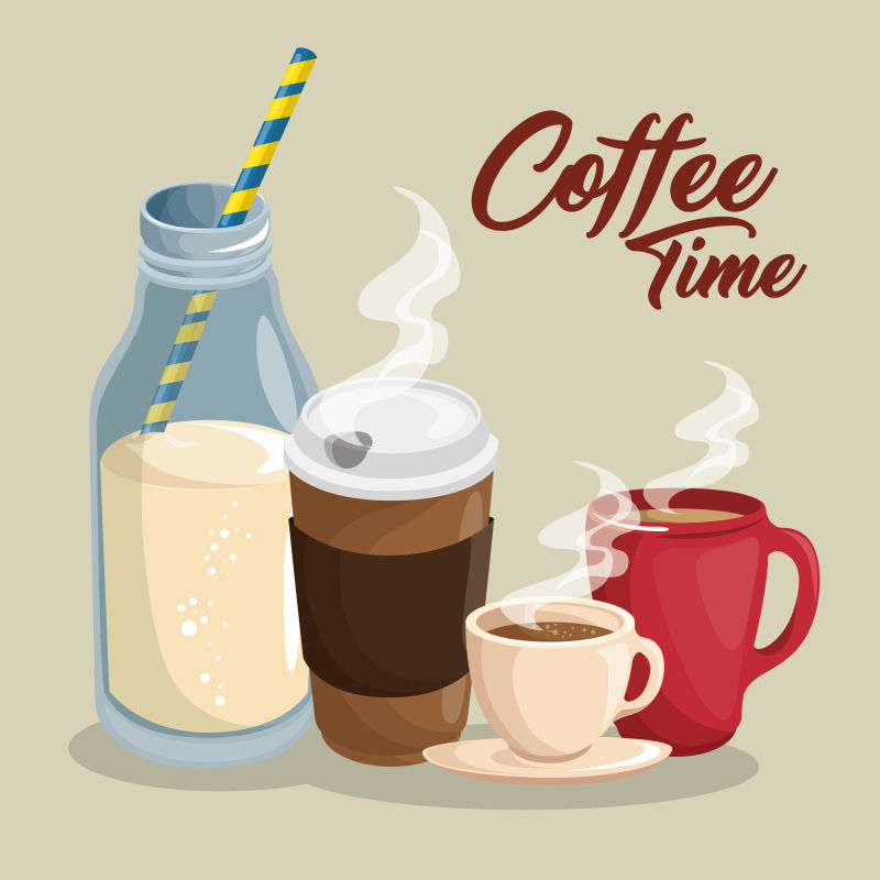 抽象矢量现代咖啡时光的概念插图