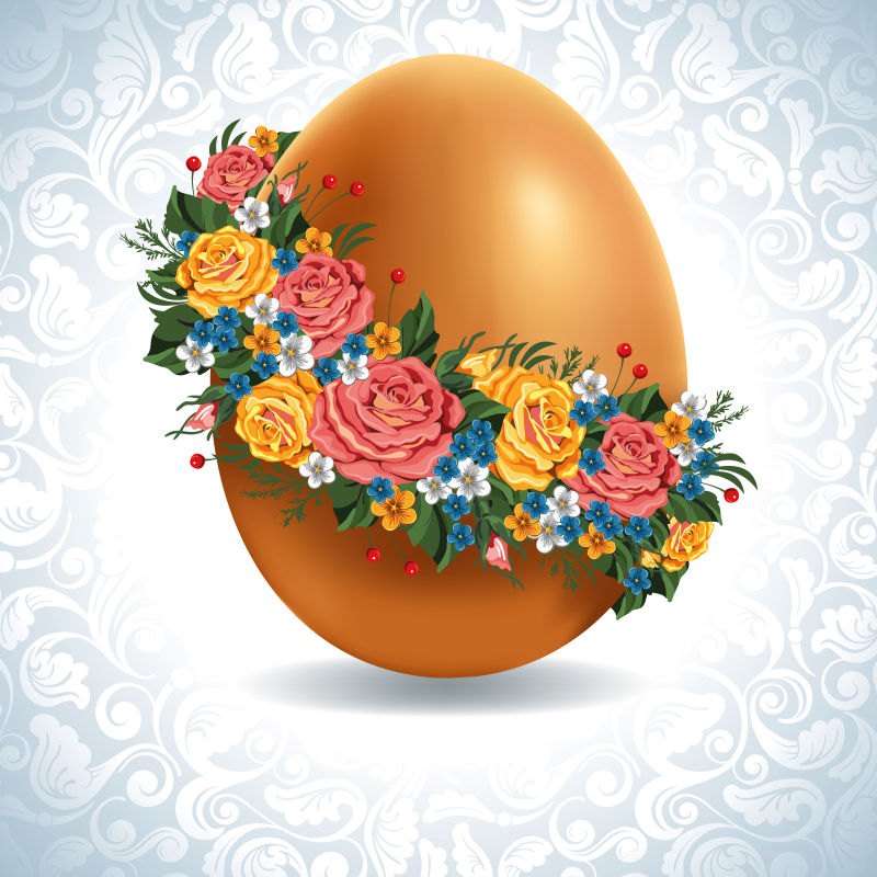花卉元素装饰的矢量复活节彩蛋设计