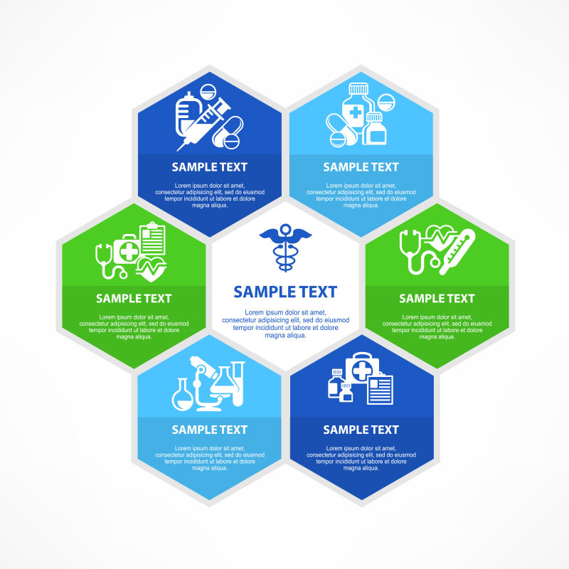 创意矢量六边形元素的医疗信息图表