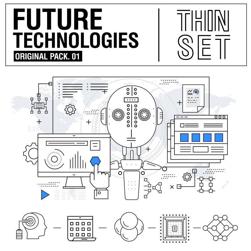 抽象矢量未来科技概念的细线插图