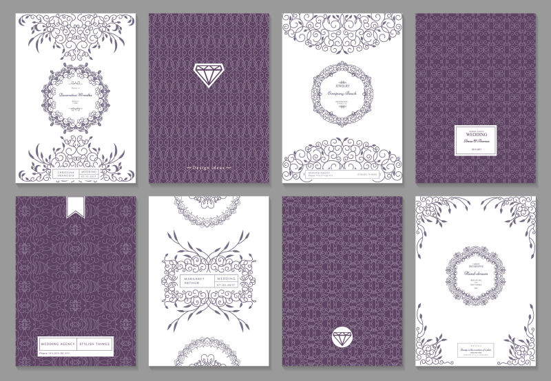 矢量紫色主题的花卉元素装饰设计卡片