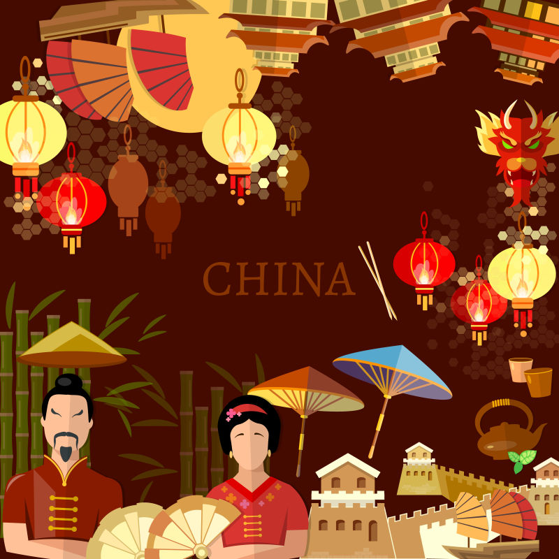 中国旅游插图矢量设计
