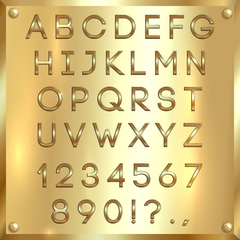 抽象矢量金色有光泽的细长字体设计