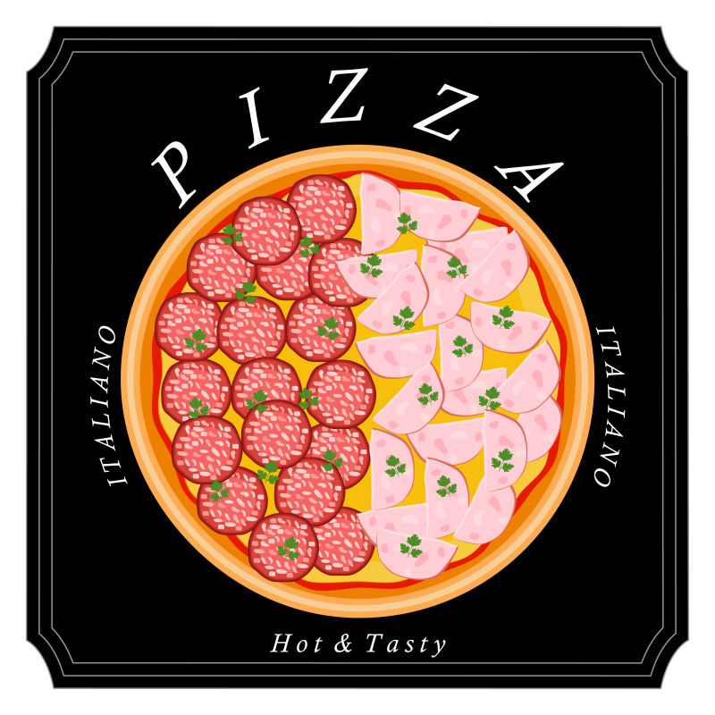 创意矢量两种口味的披萨平面插图