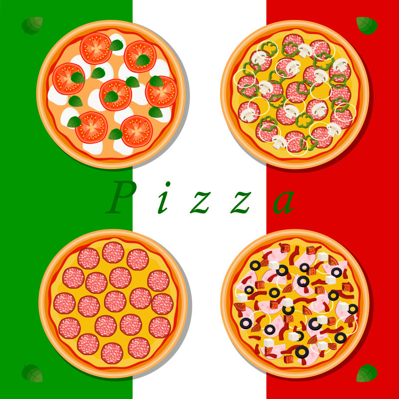 矢量抽象卡通披萨主题设计插图