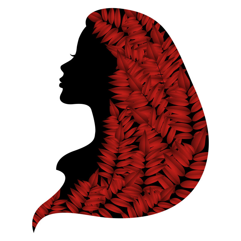 抽象红叶头发元素的矢量美女插图剪影
