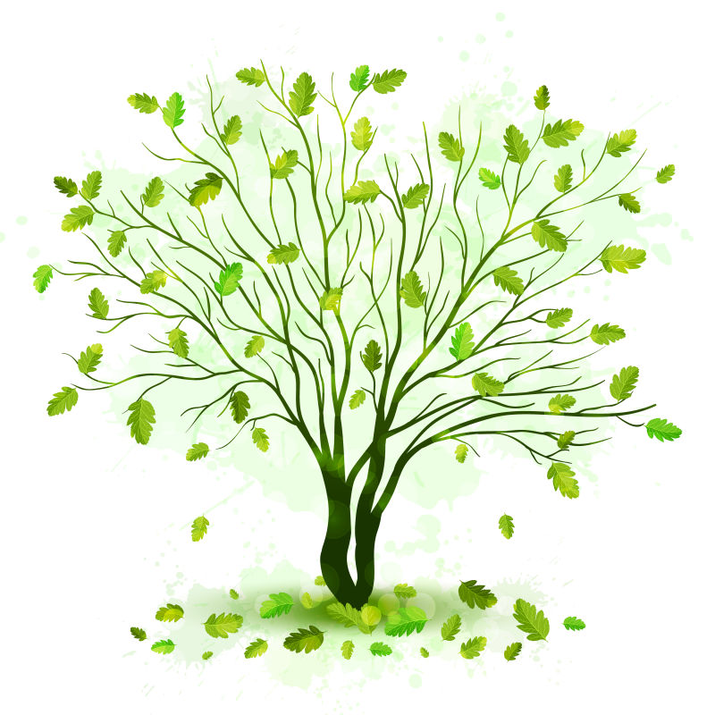 创意矢量平面带叶绿树设计元素