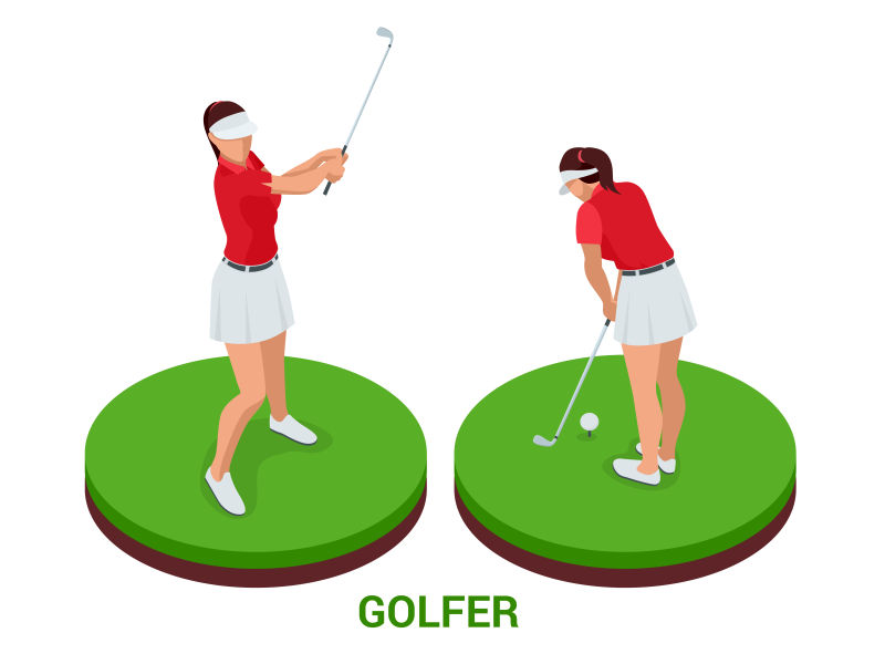 矢量等距女性高尔夫球手设计