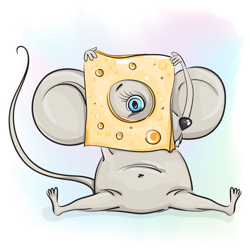 抽象矢量拿奶酪的老鼠插图