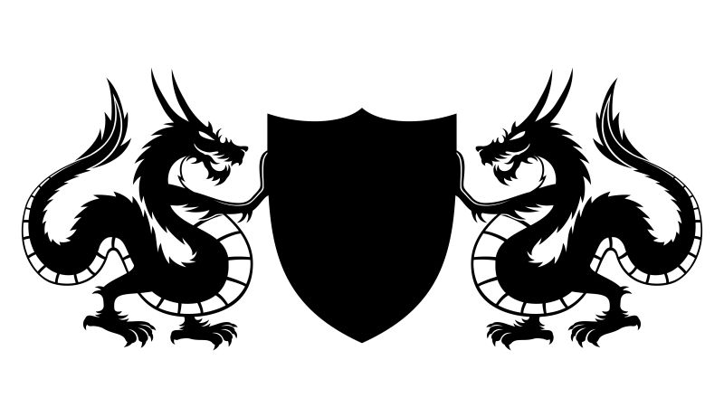 抽象矢量骑士主题的龙和盾牌标志设计