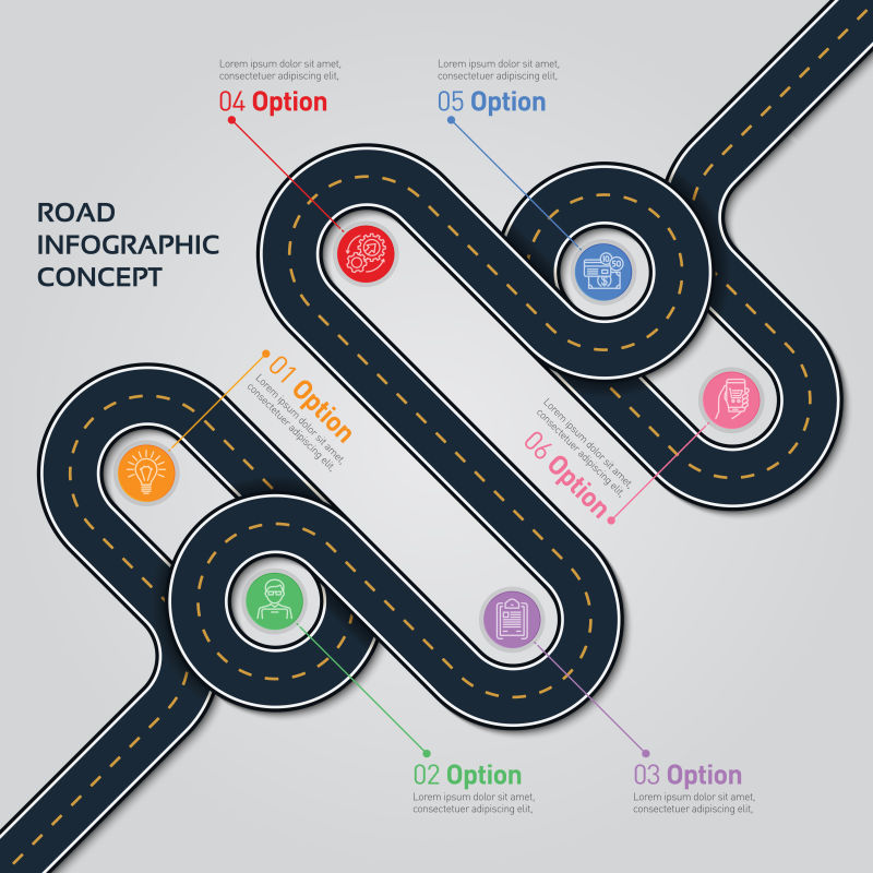 矢量创意蜿蜒道路元素信息图表设计