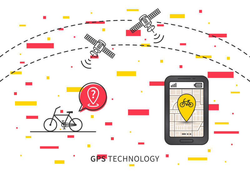 自行车GPS搜索矢量插图装饰元素导航技术为自行车或自行车创造概念GPS卫星有助于找到自行车图形设计