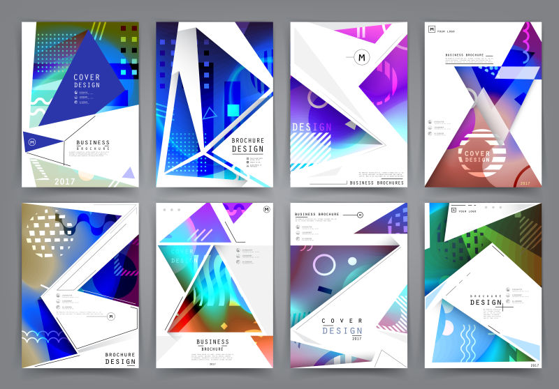 抽象矢量现代彩色几何元素的宣传册设计