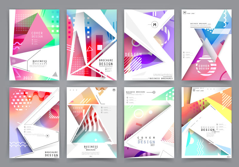 抽象矢量现代彩色几何元素的商业宣传册设计