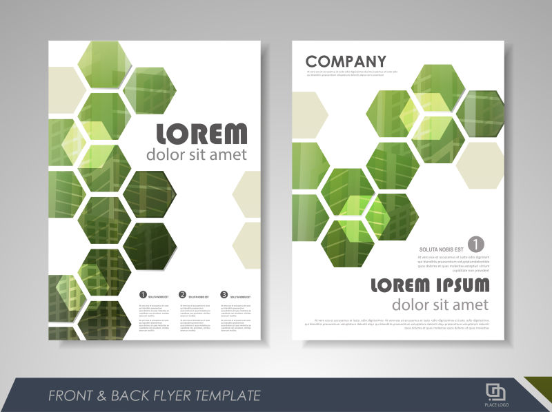 创意矢量绿色几何六边形元素的宣传册设计