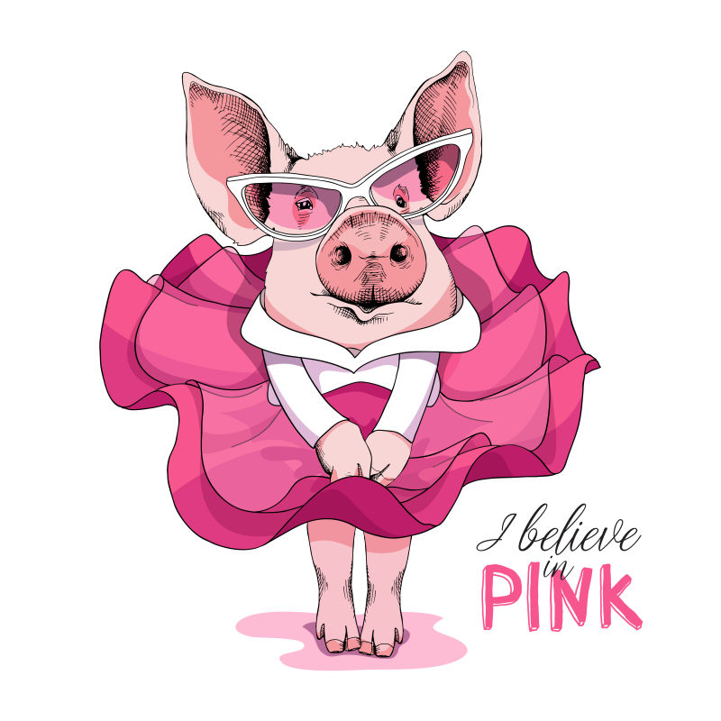矢量穿着粉色裙子的猪