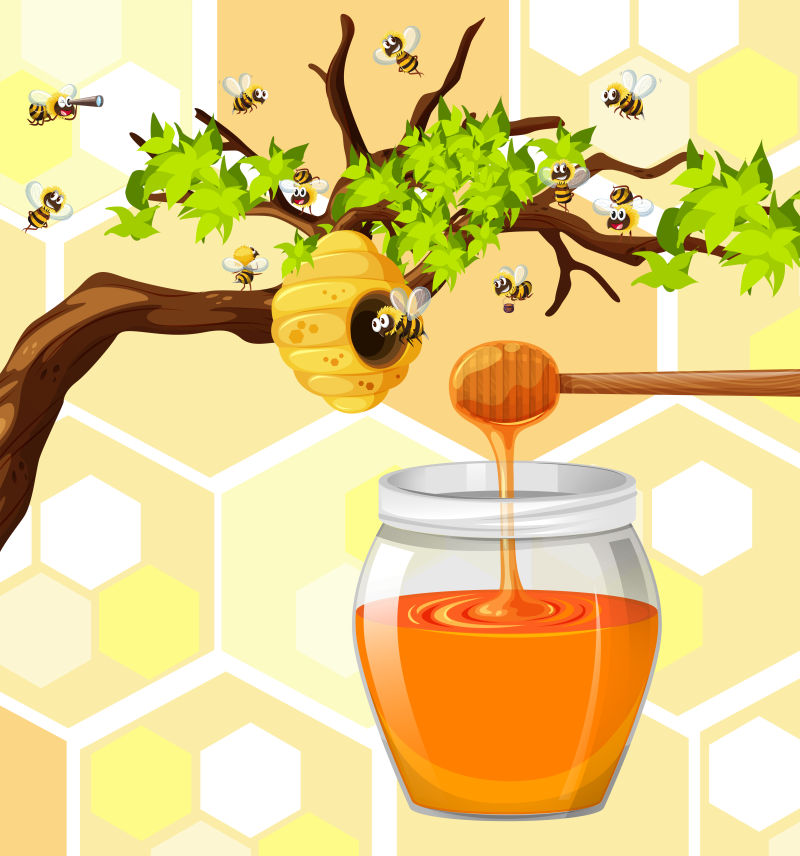 矢量采集蜂蜜的蜜蜂插图