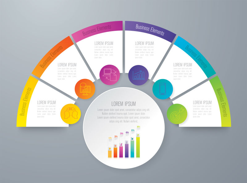 创意矢量彩色扇型元素的信息图表设计