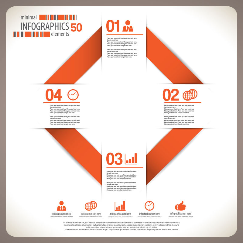 抽象矢量现代橙色折纸风格的信息图表设计