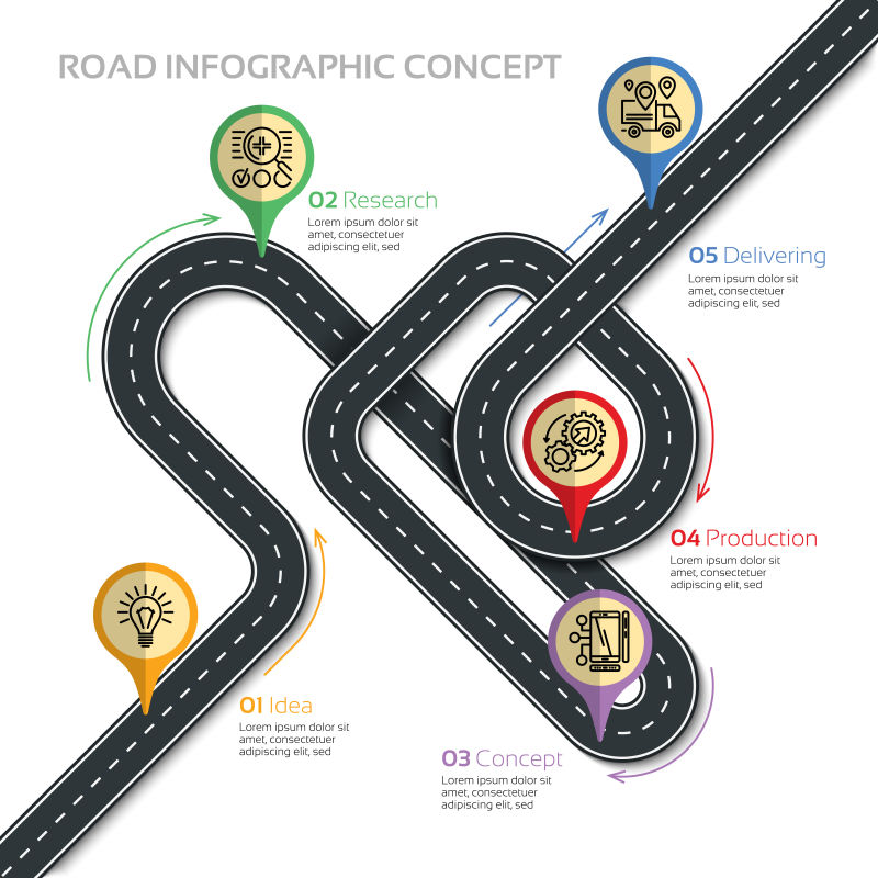 抽象矢量道路元素的现代商业信息图表设计