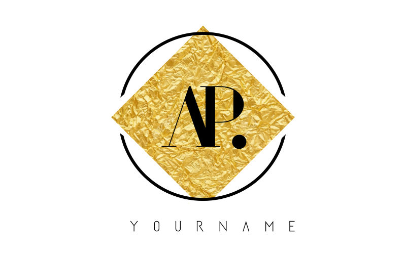 创意矢量金箔纹理的字母ap标志设计