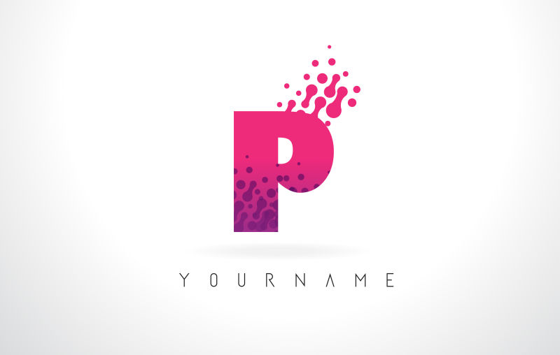 抽象矢量圆点元素的粉紫色字母P标志设计
