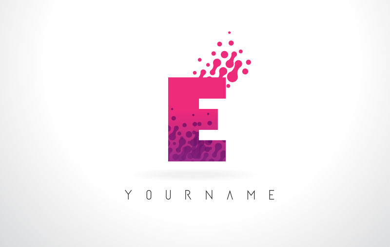 抽象矢量圆点元素的粉紫色字母E标志设计