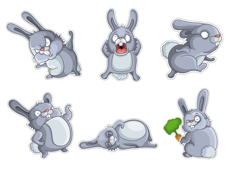 抽象矢量现代卡通调皮的灰兔子插图