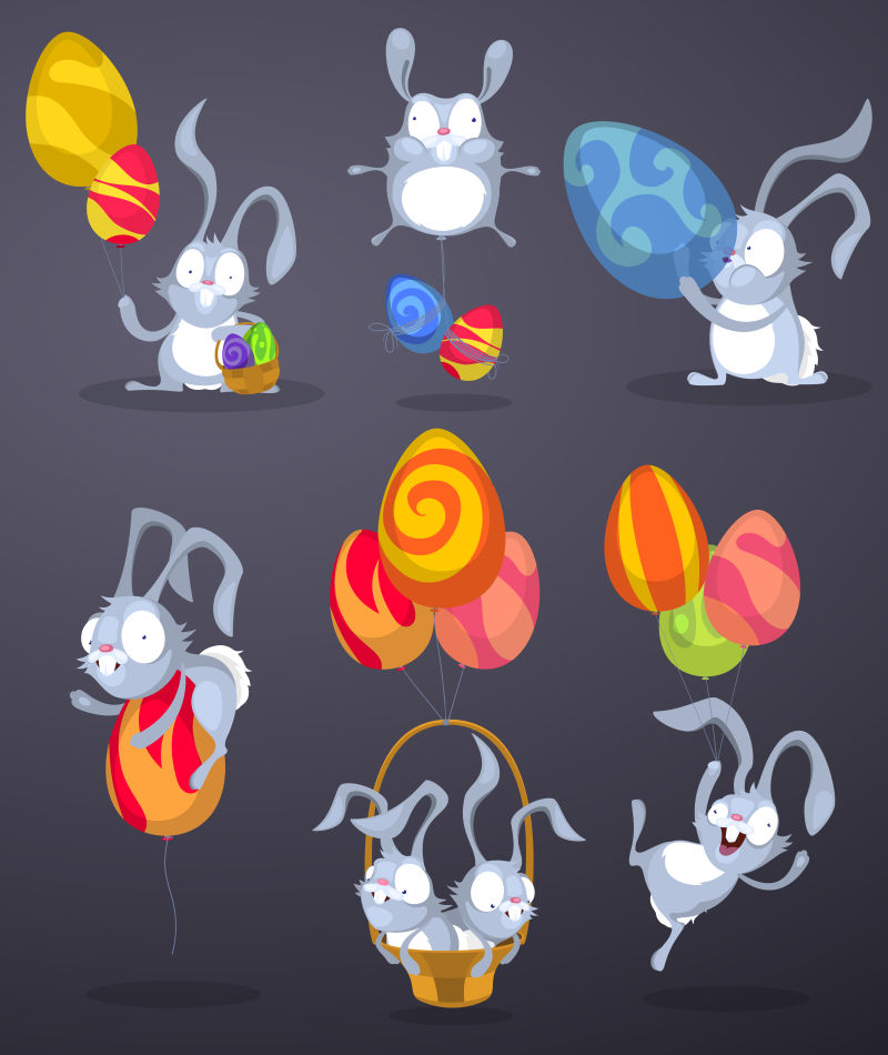 抽象矢量卡通抱着彩蛋的兔子插图设计