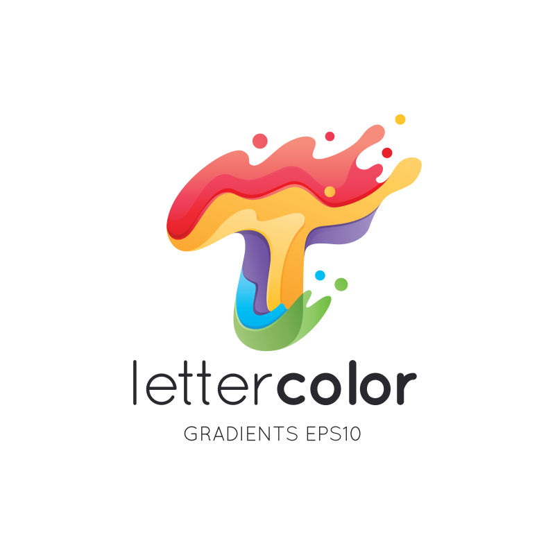 抽象矢量彩色颜料风格的字母t标志设计
