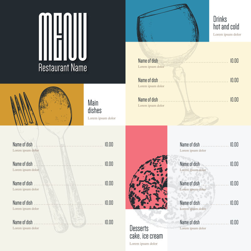 矢量抽象现代时尚餐厅菜单创意平面设计