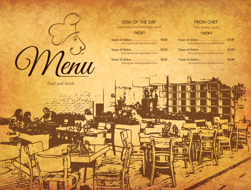 创意矢量复古风格的餐厅菜单设计