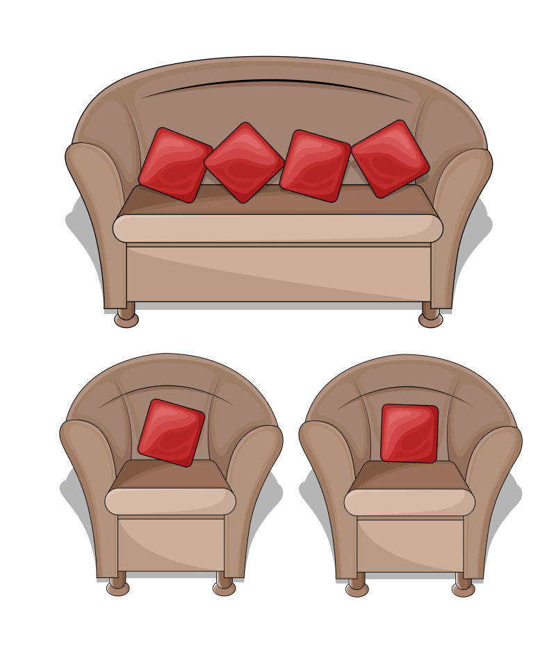 创意矢量现代一套棕色沙发插图