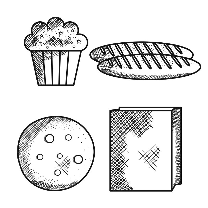 创意矢量现代手绘面包插图设计