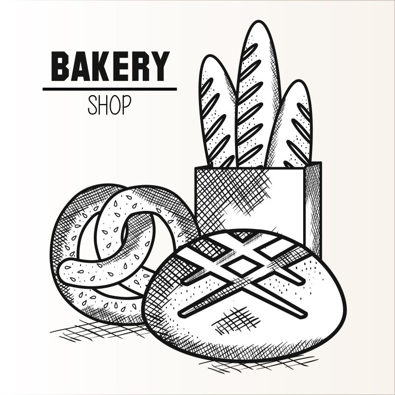 创意矢量现代手绘面包设计插图