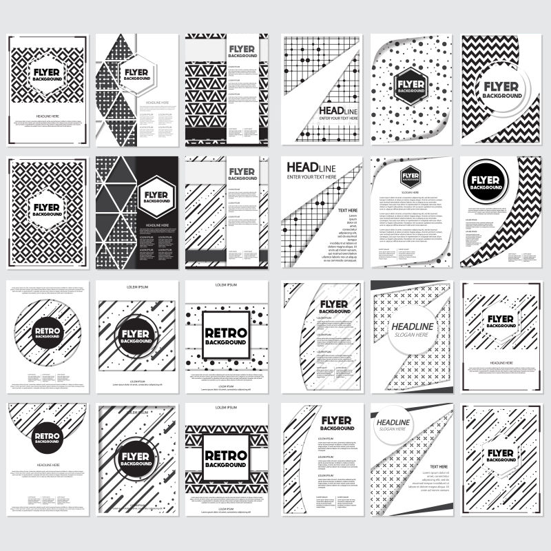 创意矢量整套现代几何元素的宣传单设计