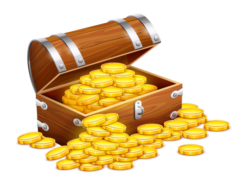海盗行李箱里装满了金币财宝